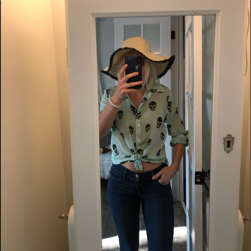 About a girl button up sheer long sleeve shirt sm